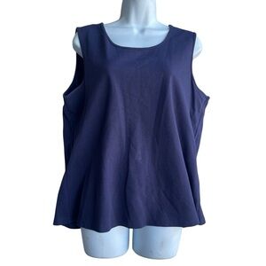 DENIM & Co. Bubble Pique Tank Top Women's L Blue Sleeveless Business Casual